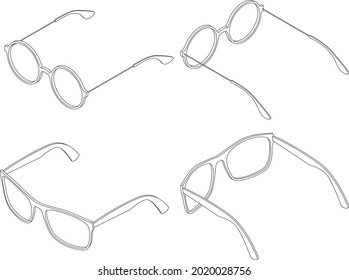 Vector set of isometric eye glasses oculars round and square line art