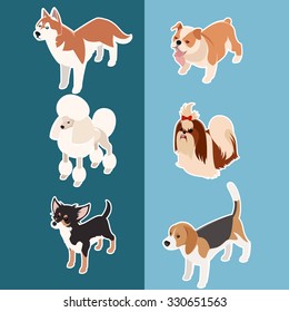 Vector set of isometric icons of various dogs