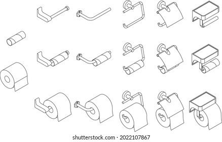 Vector set of isometric toilet paper roll holder empty and full on white background