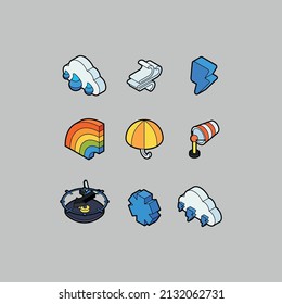 Vector set of isometric weather icons Sun, cloud, rain similar icons 