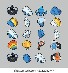 Vector set of isometric weather icons Sun, cloud, rain similar icons 