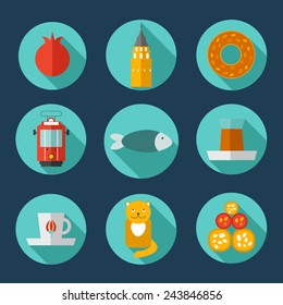 Vector set of Istanbul icon. Flat icons of Istanbul city.