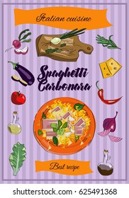 Vector set of italian cuisine best recipe with hand drawn vegetables. Vector illustration. Restaurant menu.