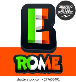 Vector set of Italian flag alphabet. File contains graphic styles available in Illustrator. Letter E