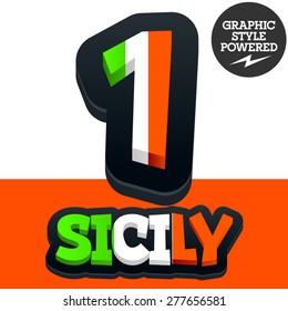 Vector set of Italian flag alphabet. File contains graphic styles available in Illustrator. Number 1 