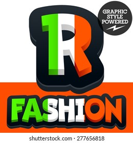 Vector set of Italian flag alphabet. File contains graphic styles available in Illustrator. Letter R
