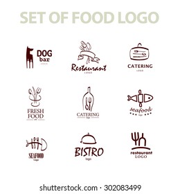 Vector set of Italian food restaurant logo design templates. Eco meal menu, fast food, sushi, pizza icon, fish and sea food company insignia. Coffee, tea icon. Dish elements design.