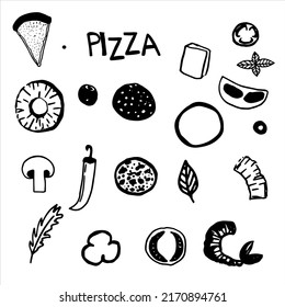 Vektorset der Zusammensetzung italienischer Pizzazutaten