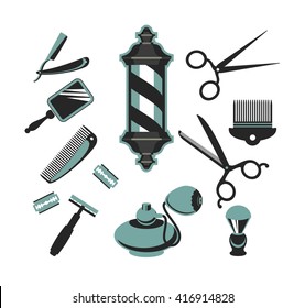 vector set of items for the barber shop on white background