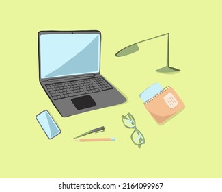 Vector set of items for office and home.