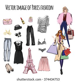 Vector set with items in Paris fashion style