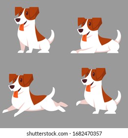 Vector set of Jack Russell Terrier dogs in different poses. Cute pets in cartoon style.