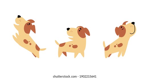 Vector set of Jack Russell Terrier dogs in different poses. Cute pets in cartoon style. Vector illustration for stickers, prints, icons.