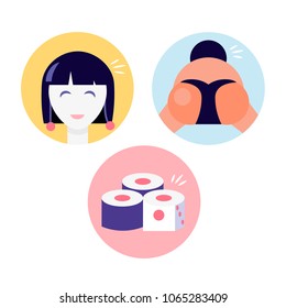 Vector set of Japan stickers. Colorful icons.