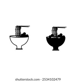 vector set Japanese bowl noodles icon color editable