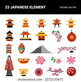 Vector Set of Japanese Elements Illustration for Cultural Designs.