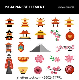 Vector Set of Japanese Elements Illustration for Cultural Designs