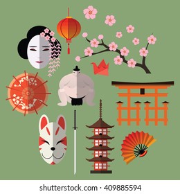 Vector set of japanese flat icons 