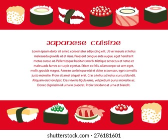Vector set of Japanese food Icons with colorful sushi and rolls