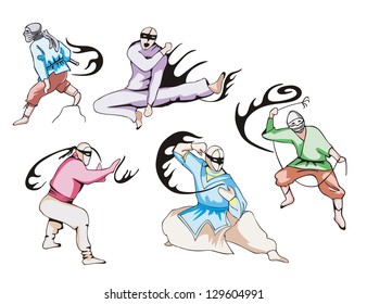 Vector set of japanese ninjas. Tattoos.