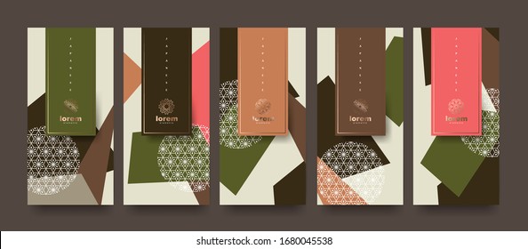 Vector set of Japanese packaging templates for natural luxury premium products. Logo design with trendy linear style.voucher, flyer, brochure.Menu book cover japan style vector illustration.