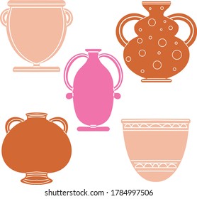 Vektorbesteck mit Gläsern. Vektorgrafik einer Vase. Flache Vasen zum Erstellen von Modedrucken, Postkarten, Hochzeitseinladungen, Banner, Arrangeur-Illustrationen, Bücher, Cover.