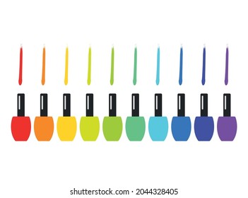 vector set of jars with nail polish. flat image of multi-colored bottles of varnish standing in a row