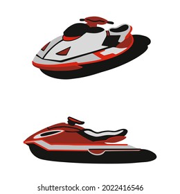 Vector Set Of Jet Ski. Aqua Scooter, Water Bike Front And Side View Isolated On White Background.