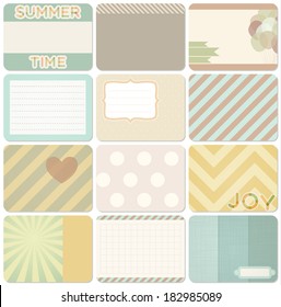 Vector set of journal cards for scrapbook and design, 3x4 size. Summer collection, part 2.
