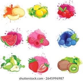 Conjunto vetorial de frutas suculentas Estilo de vida saudável