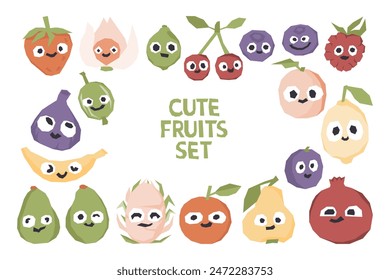 Vector set of juicy fruits in minimalistic ugly style. Cute healthy lifestyle vegetarian illustration collection.