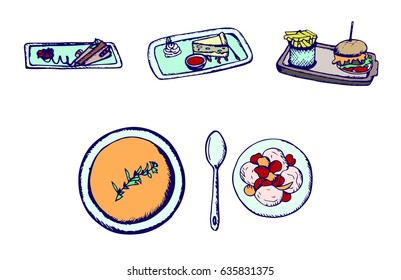 Vector set of junk food and deserts