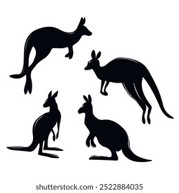 Vector set of kangaroo silhouettes. Australian cute marsupial.
Various poses of a kangaroo in the wild in motion.