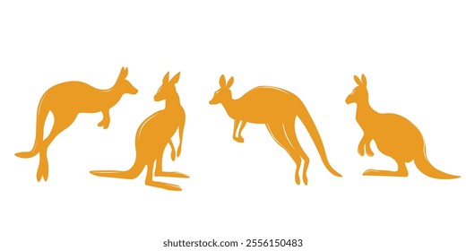 Vector set of kangaroo silhouettes. Australian cute marsupial.
Various poses of a kangaroo in the wild in motion.