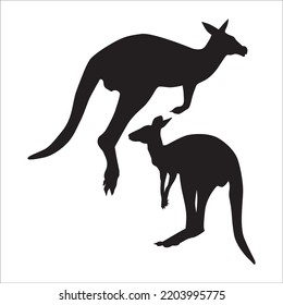 Vector Set Of Kangaroo Silhouettes Illustration Isolated On White Background