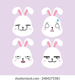 Vector set of kawaii bunny rabbit emoji stickers