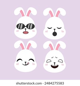 Vector set of kawaii bunny rabbit emoji stickers