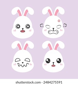 Vector set of kawaii bunny rabbit emoji stickers