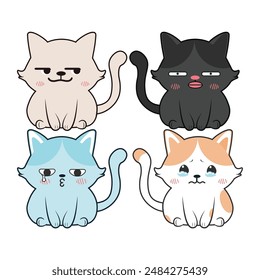 Vector set of kawaii cats Isolated on white background