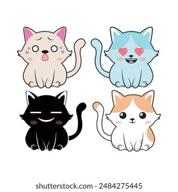 Vector set of kawaii cats Isolated on white background