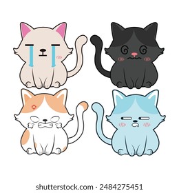 Vector set of kawaii cats Isolated on white background