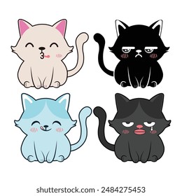 Vector set of kawaii cats Isolated on white background