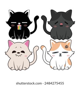 Vector set of kawaii cats Isolated on white background