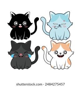 Vector set of kawaii cats Isolated on white background