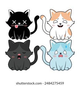 Vector set of kawaii cats Isolated on white background