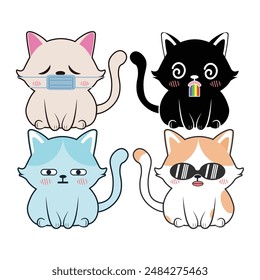 Vector set of kawaii cats Isolated on white background