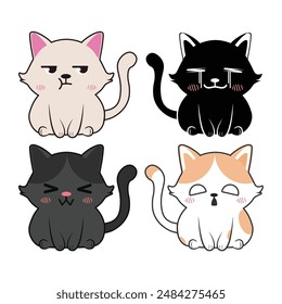 Vector set of kawaii cats Isolated on white background