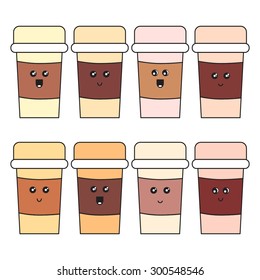 vector set of kawaii coffee