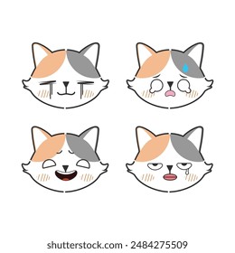 Vector set of kawaii cute cat stickers Isolated on white background