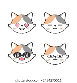 Vector set of kawaii cute cat stickers Isolated on white background